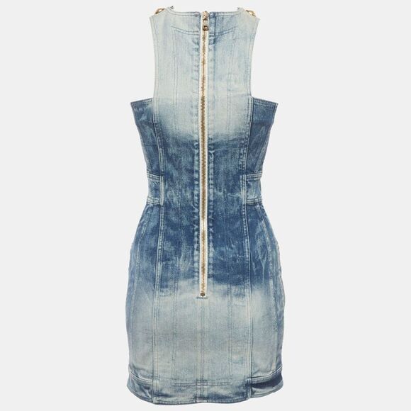 Balmain Dresses & Skirts - Balmain Blue Faded Denim Double Breasted Mini Dress S